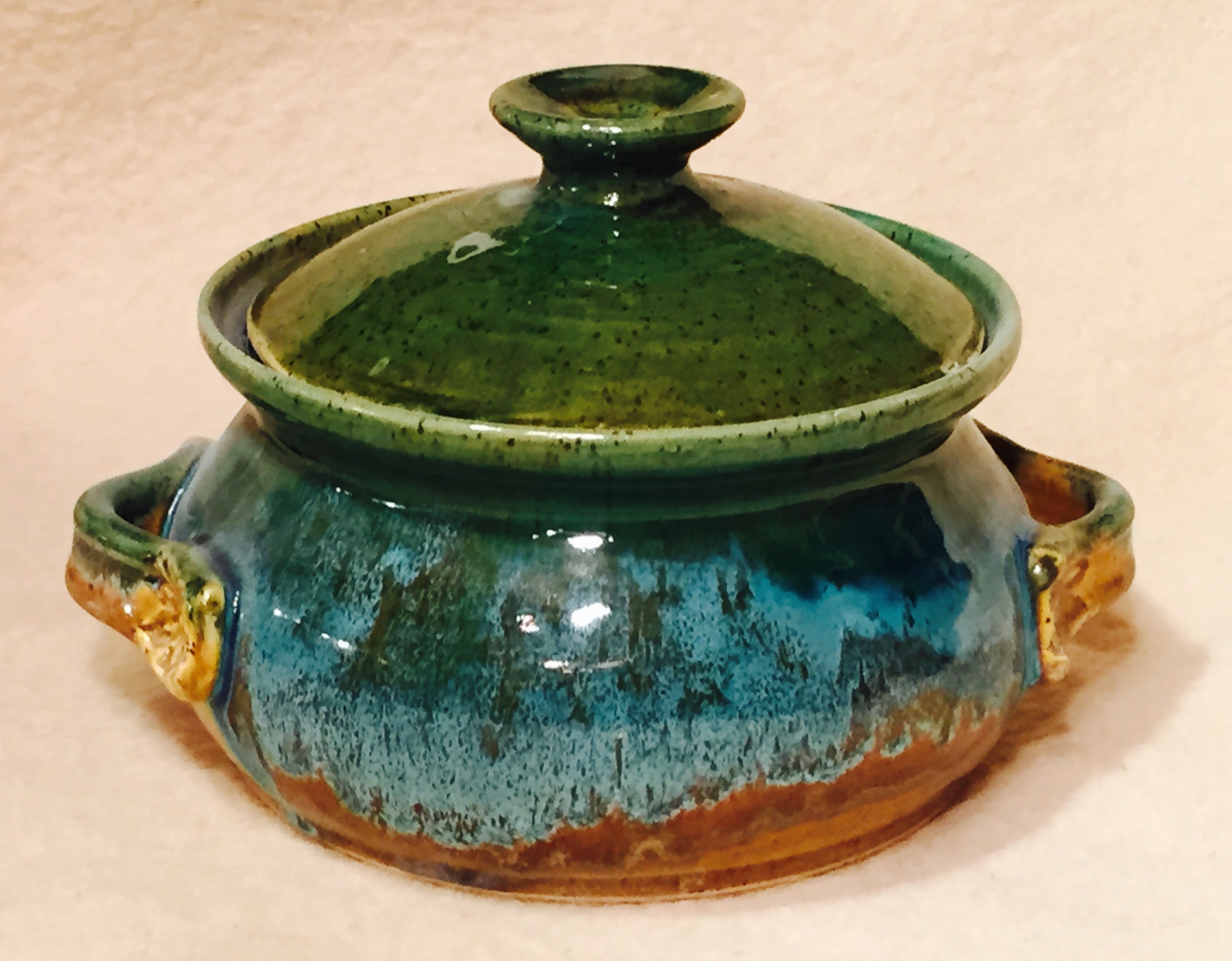 Casserole, Small Brown with Green Drip