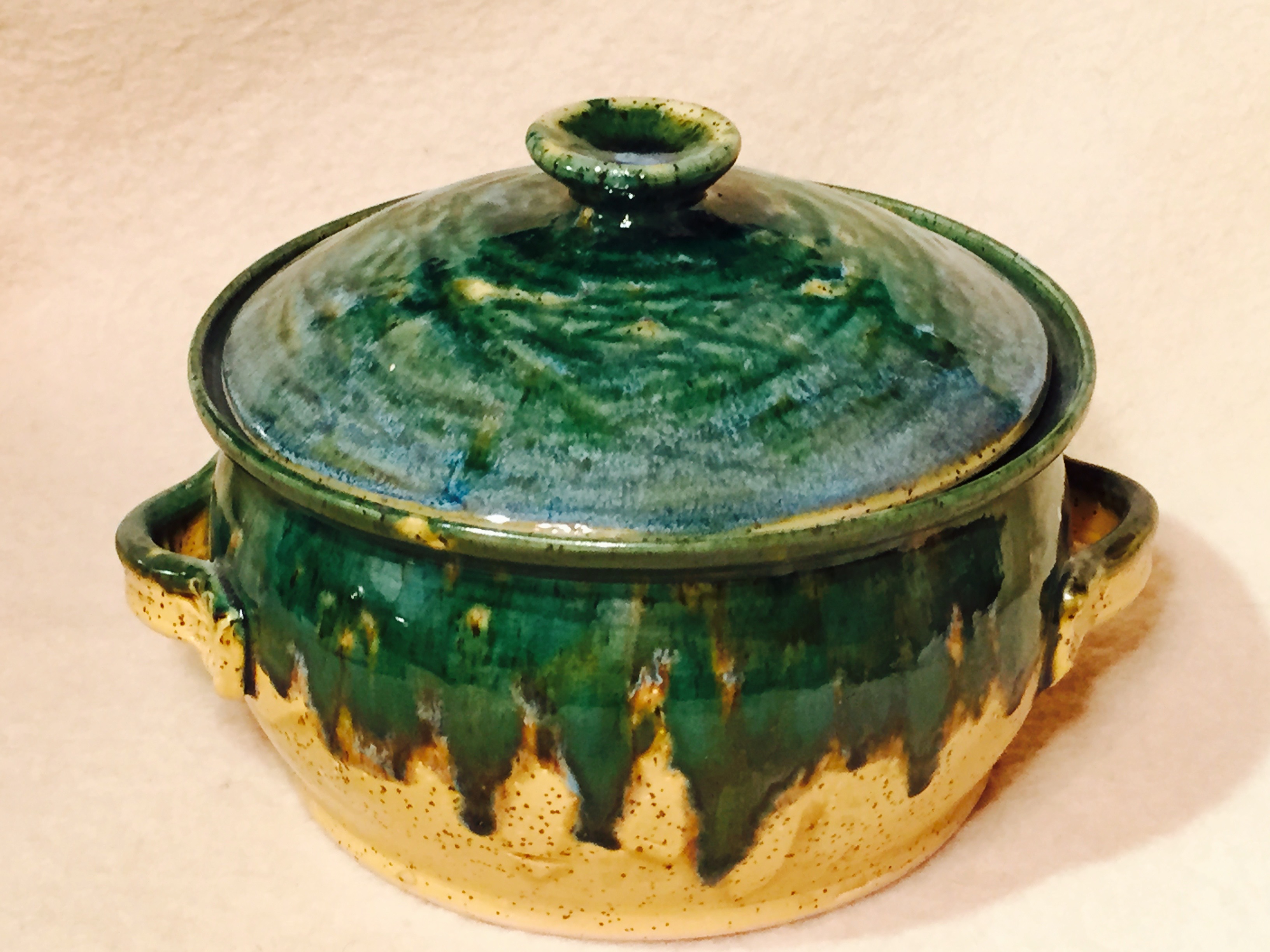 Casserole, Small, Brown with Green Drip
