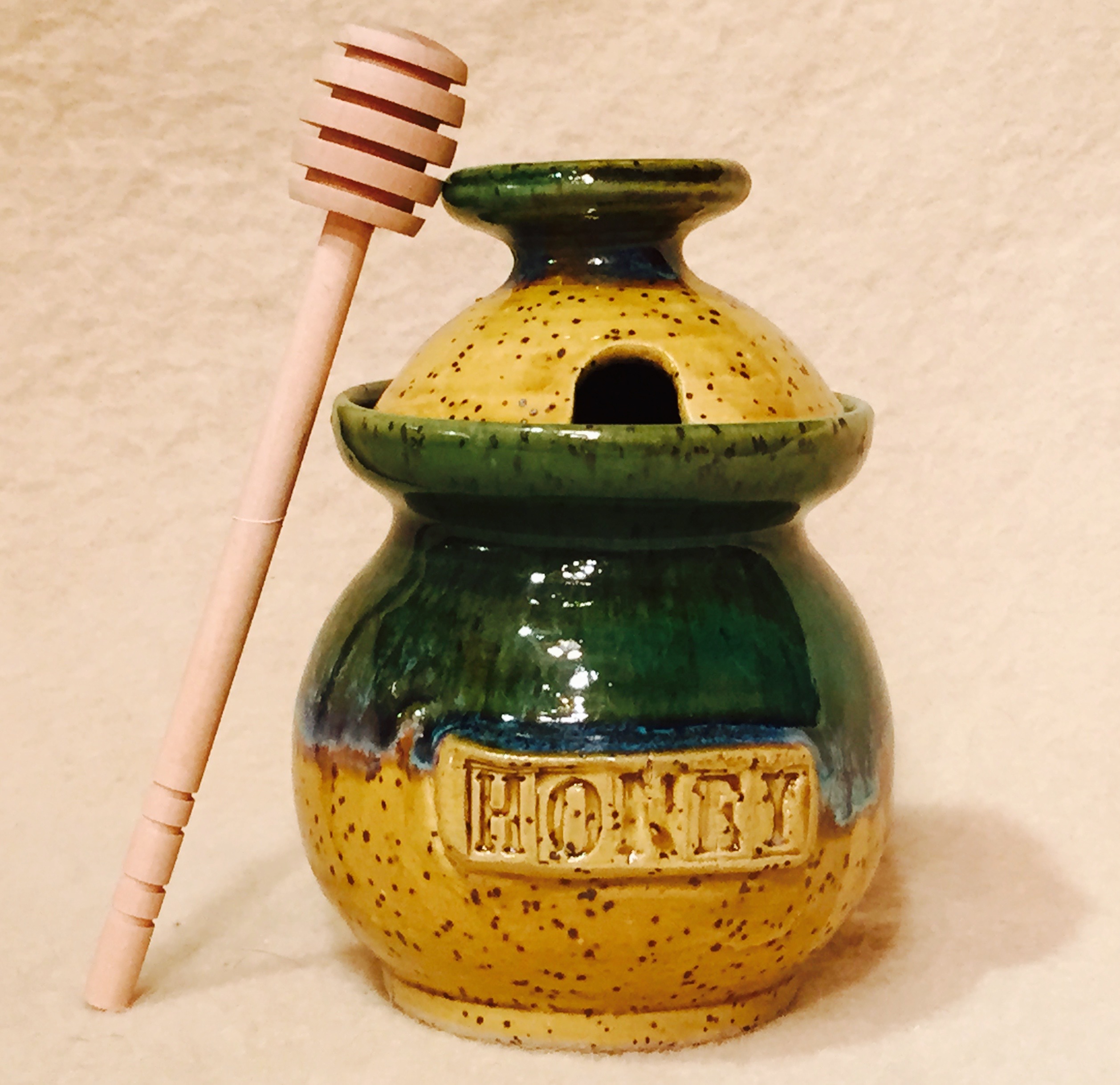 Jar, Honey, Brown with Green Drip