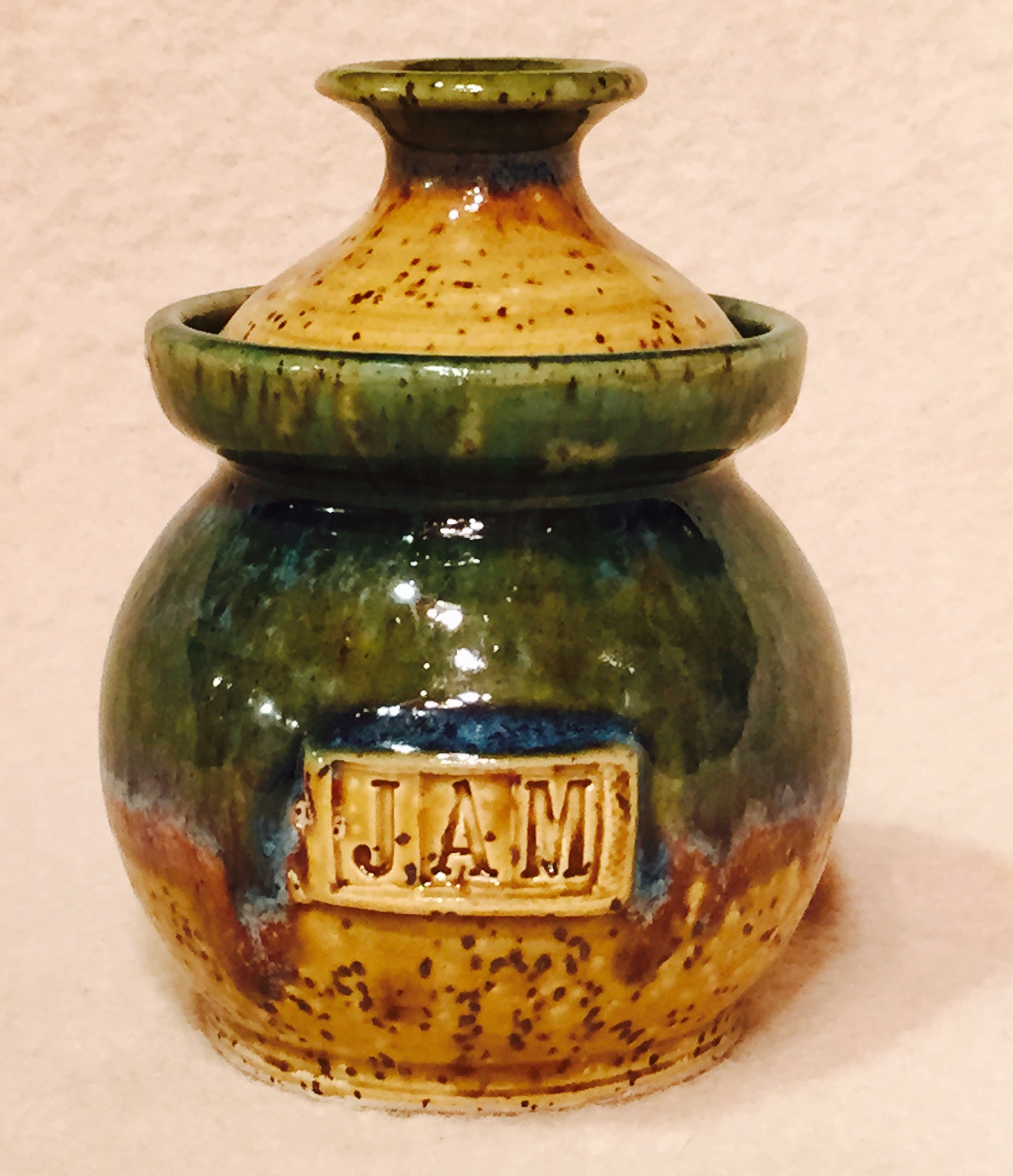 Jar, Jam, Brown with Green Drip