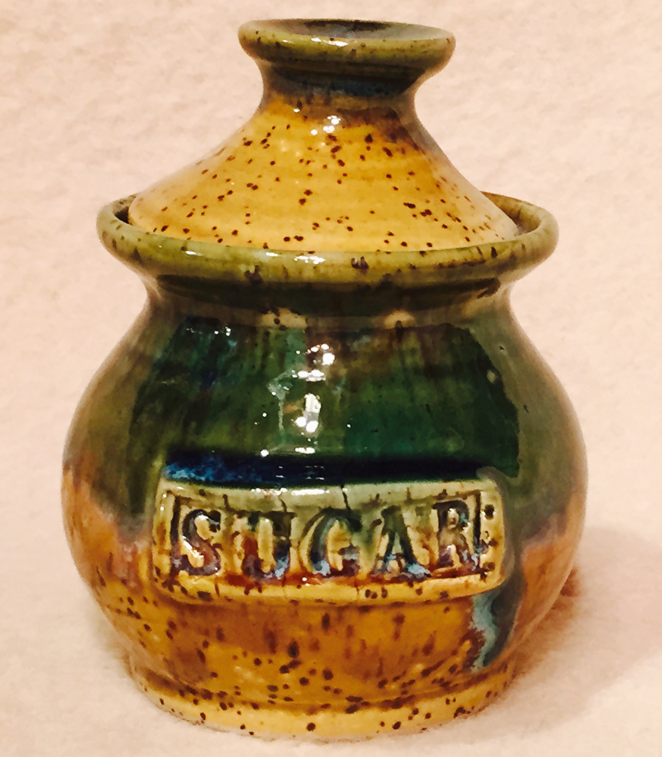 Jar, Sugar, Brown with Green Drip,jpg.jpg