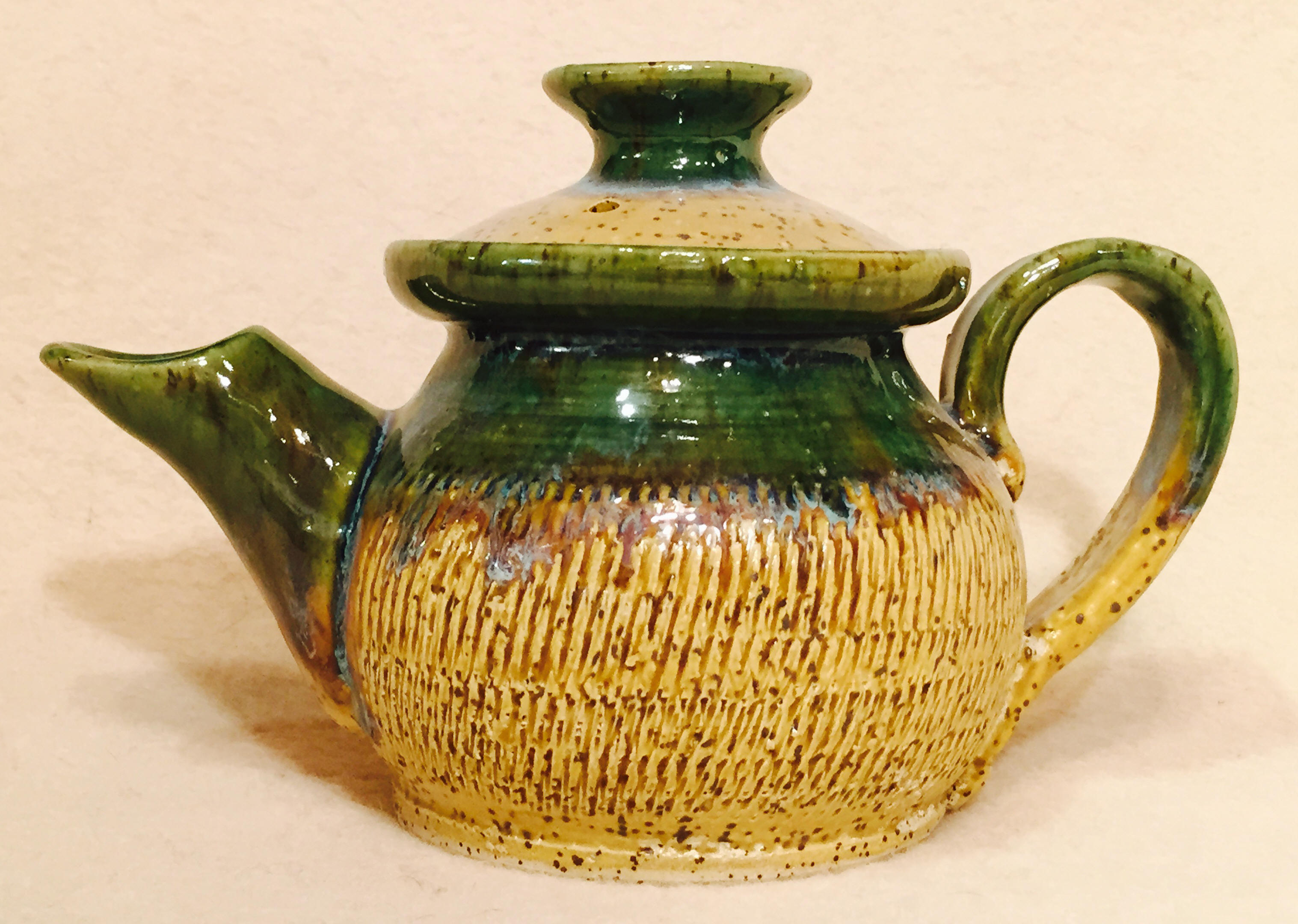 Tea Pot, Small Green & Brown