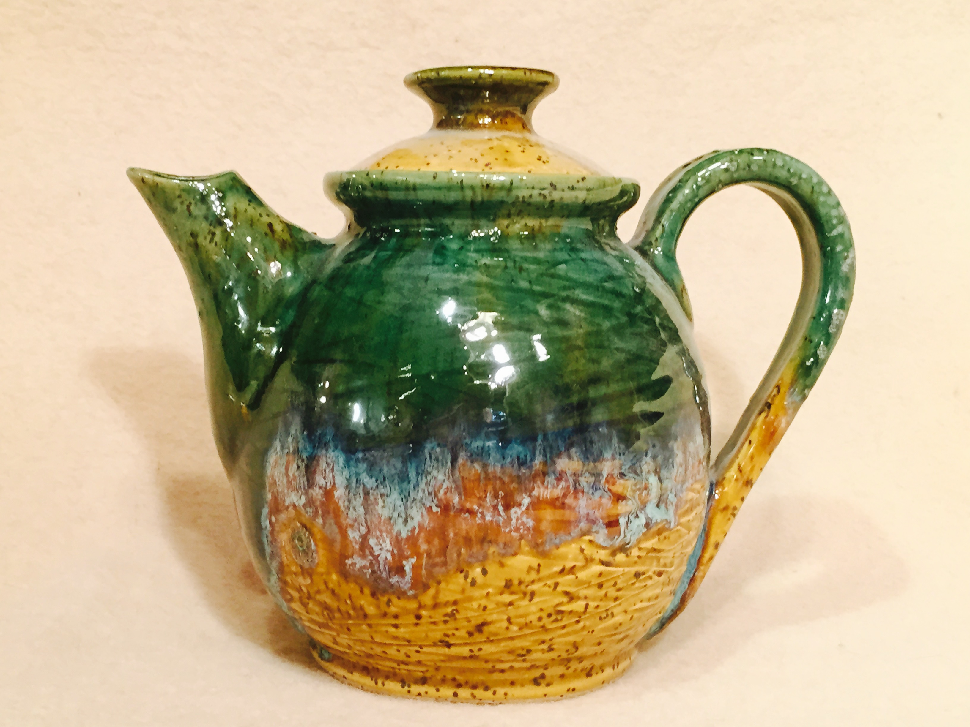 Teapot Largel, Brown with Green Drip